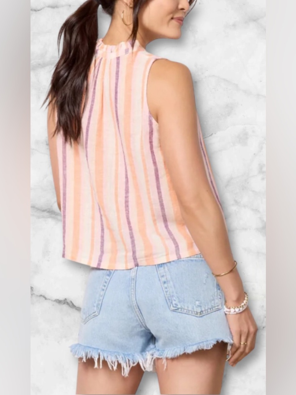 Rails Christy Luxe Linen Sleeveless Top Papaya Stripe Purple Orange Pink Size S - Picture 7 of 13